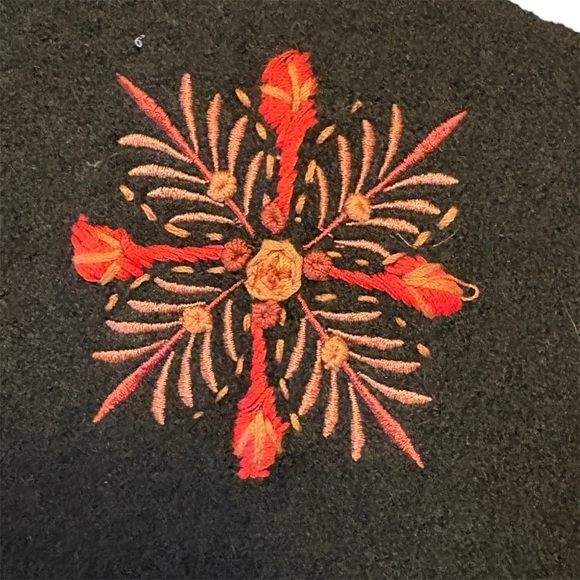 CoVelo Black Coat Red Embroidered Floral Felted Boiled Wool Jacket, size Small - Picture 8 of 14